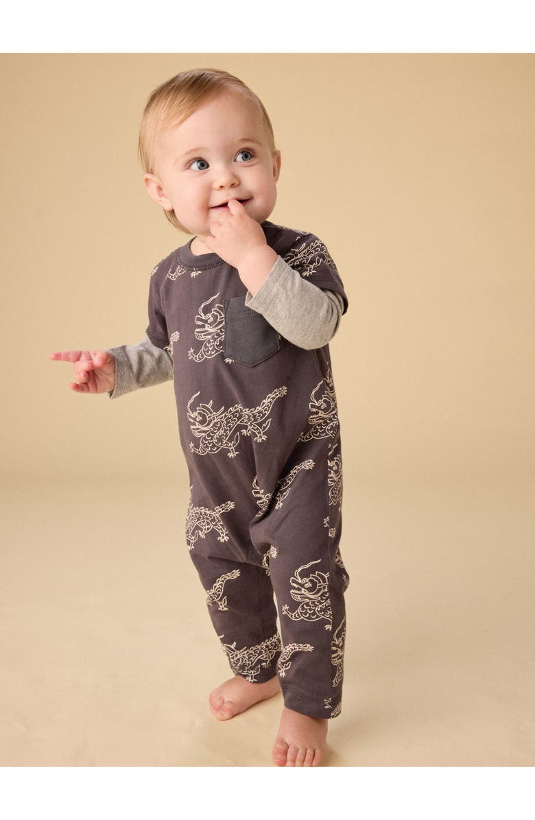 Tea Collection Layered Button-Up Baby Romper, Alternate, color, Korean Pottery Dragon