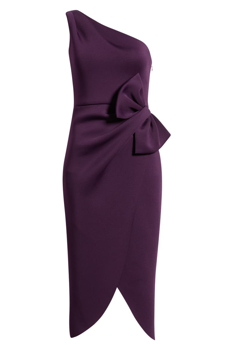 Bow One-Shoulder Cocktail Dress, Alternate, color, EGGPLANT