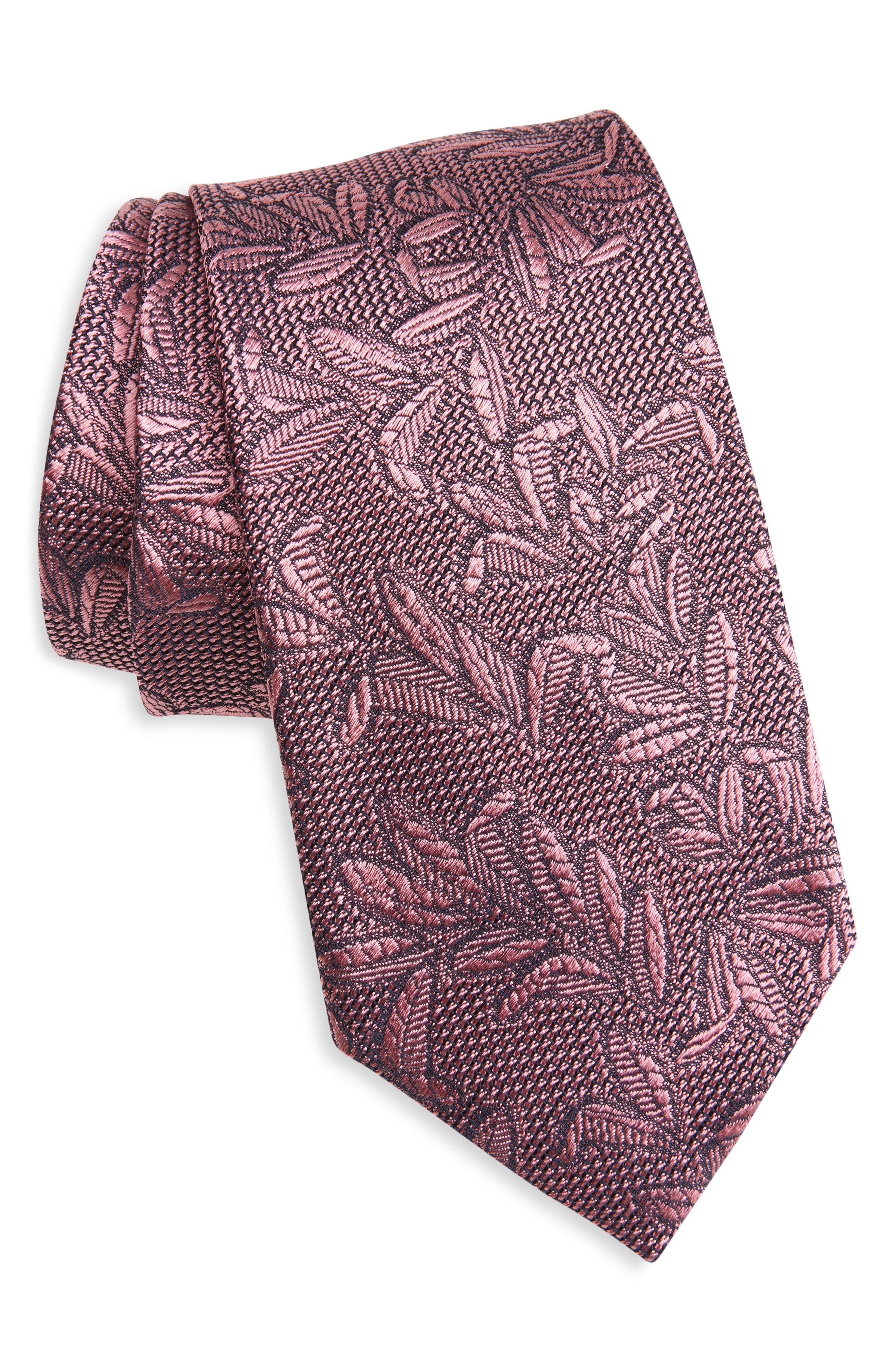 ZEGNA TIES Leaf Silk Jacquard Tie in Pink 