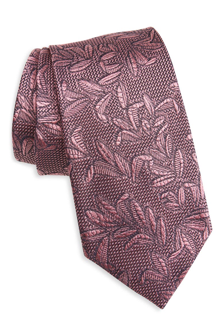 Leaf Silk Jacquard Tie, Main, color, PINK