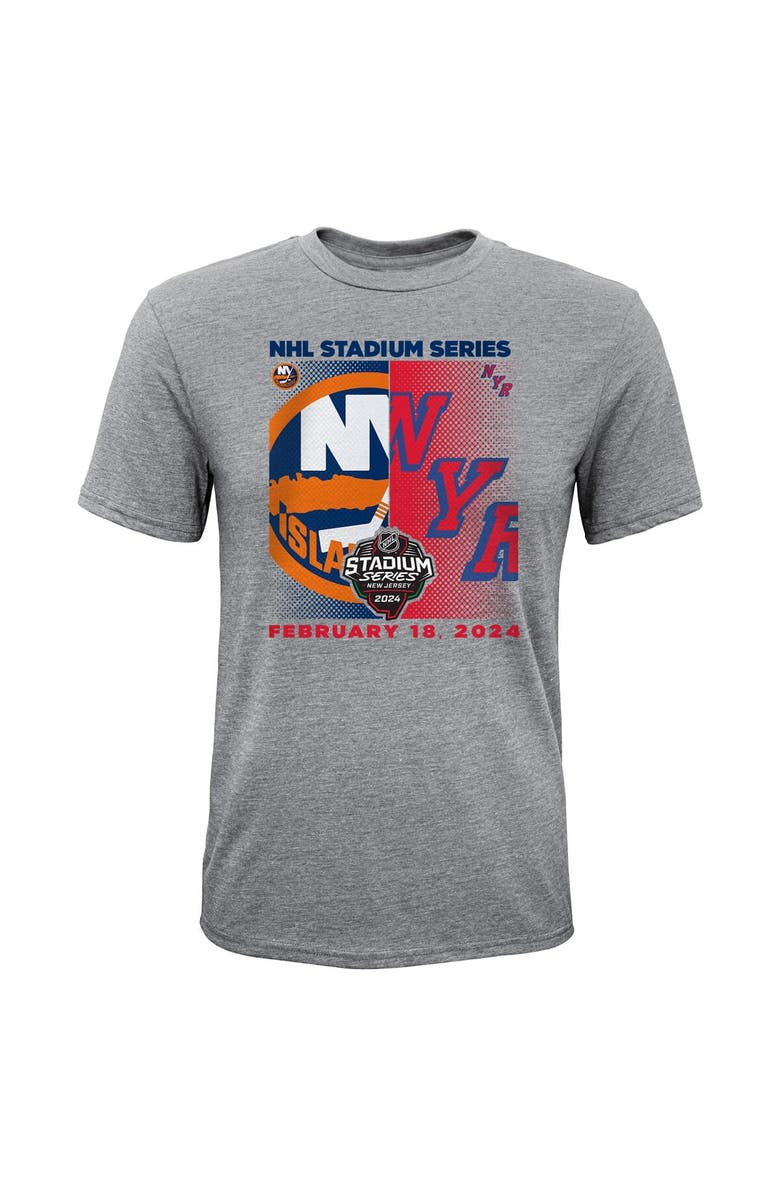 Outerstuff Youth Heather Gray New York Islanders vs. New York Rangers 2024 NHL Stadium Series Matchup T-Shirt, Alternate, color, 