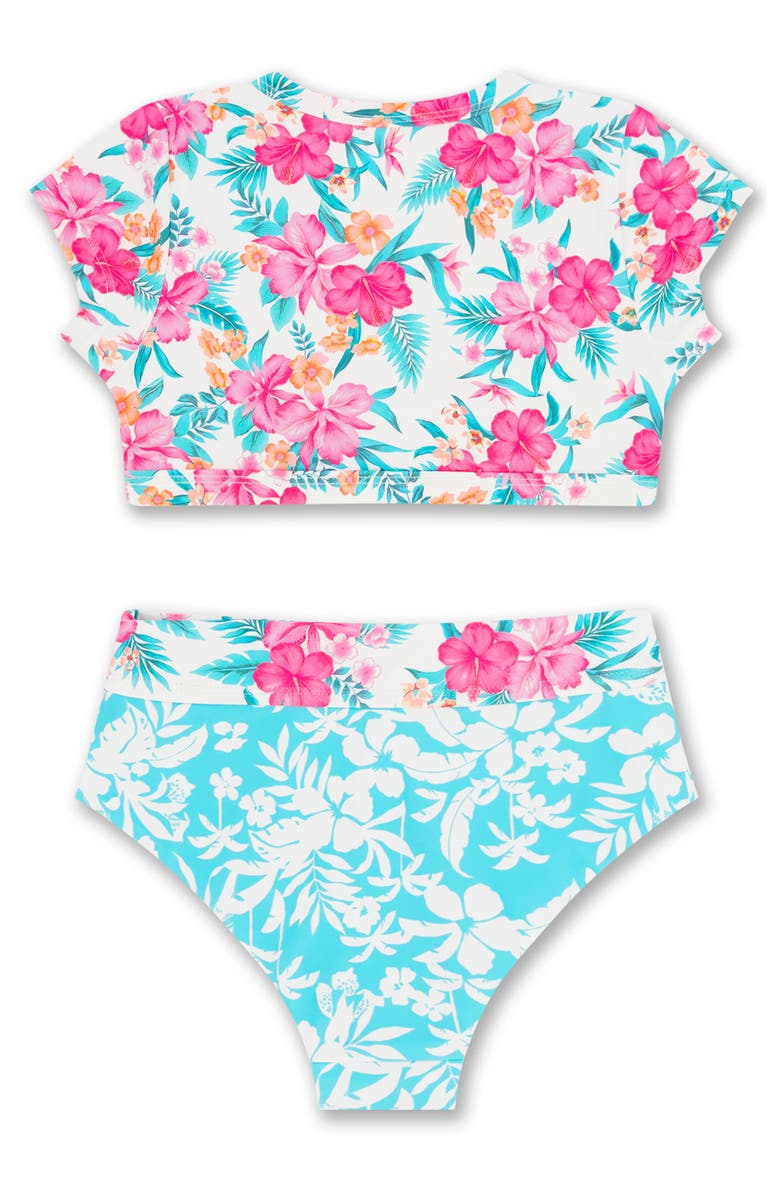 Feather 4 Arrow Kids' Daybreak UPF 50+ Two-Piece Swimsuit, Alternate, color, Pink/ Teal Multi