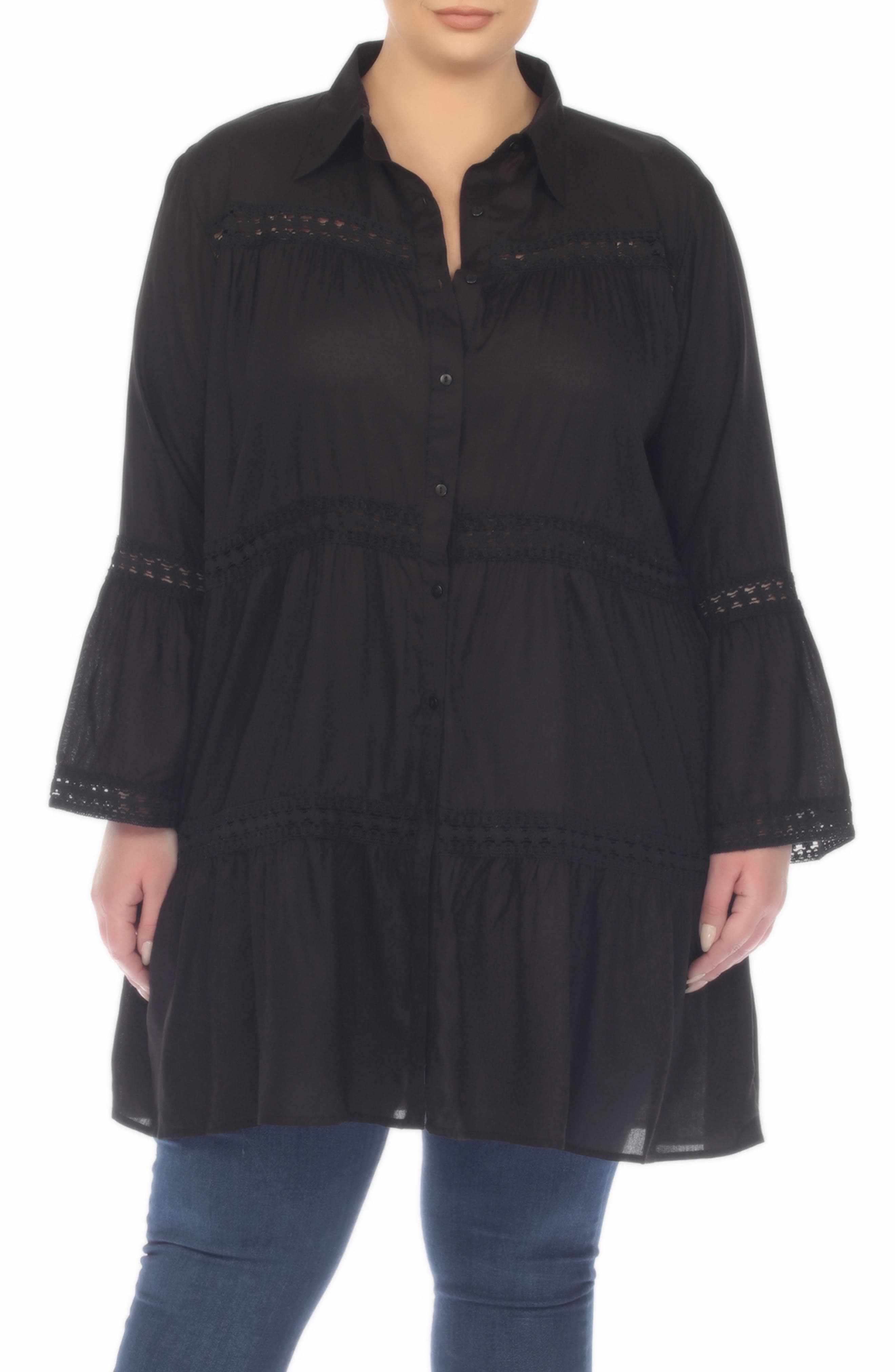 Lace Inset Long Sleeve Cover-Up Shirtdress