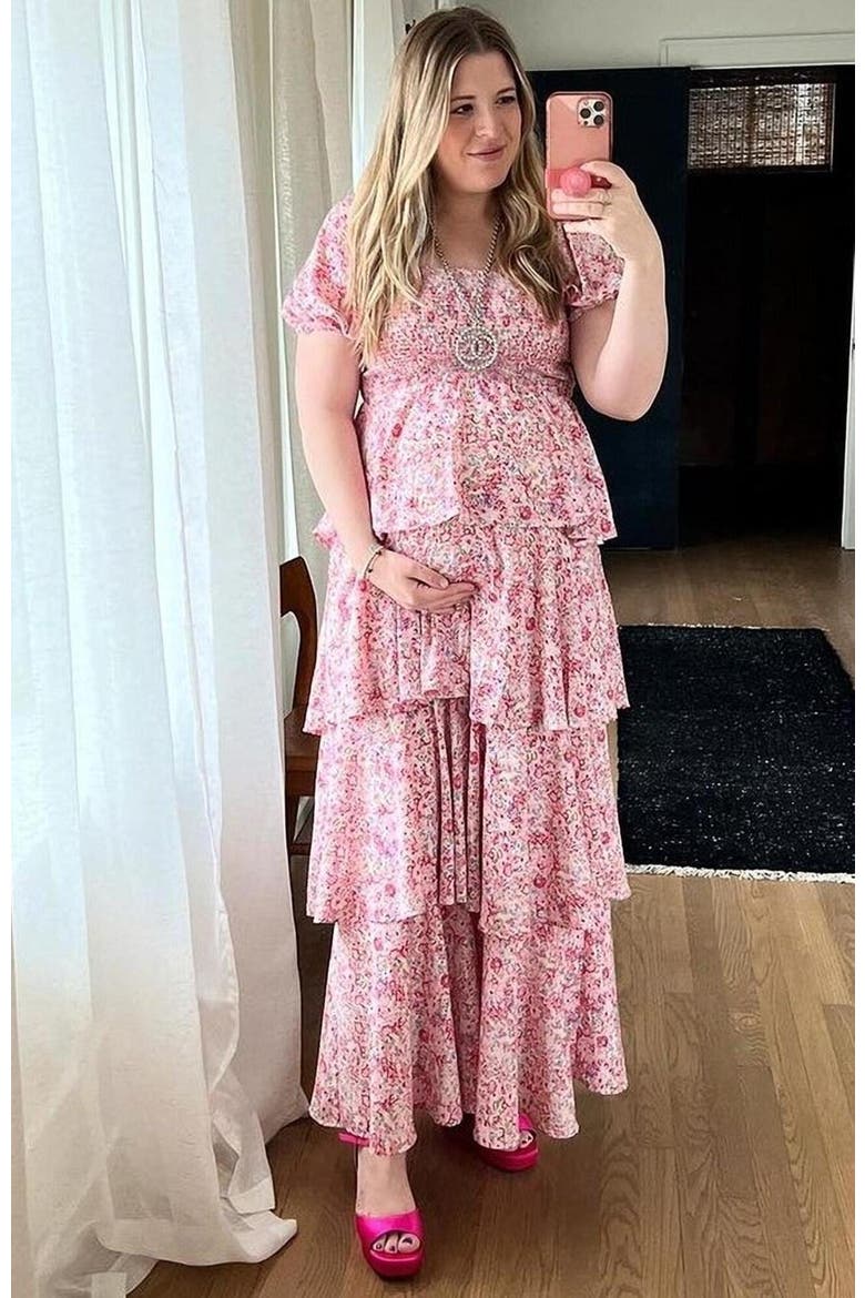 Floral Square Neck Ruffle Layered Maxi Dress, Alternate, color, Pink