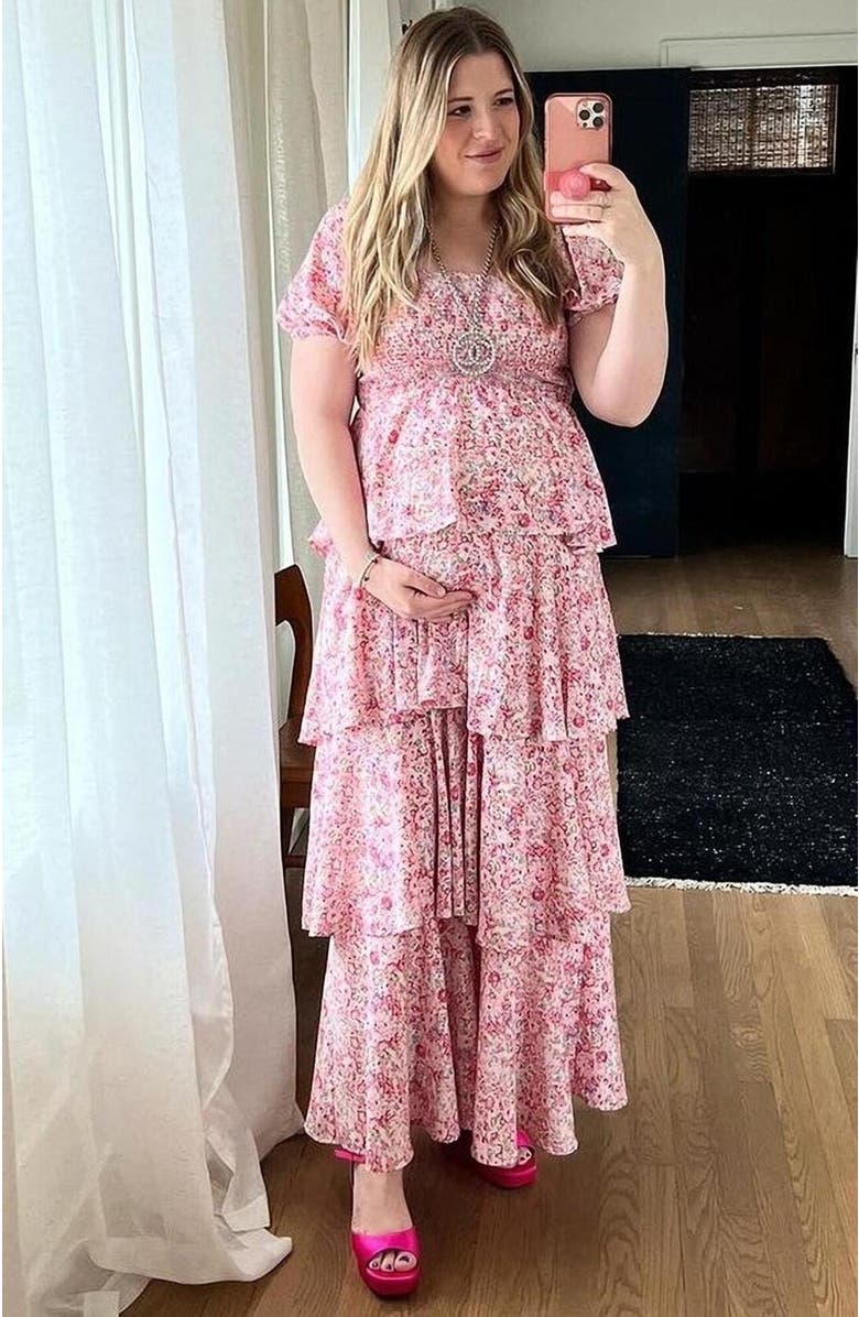 PinkBlush Floral Square Neck Ruffle Layered Maxi Dress, Alternate, color, Pink