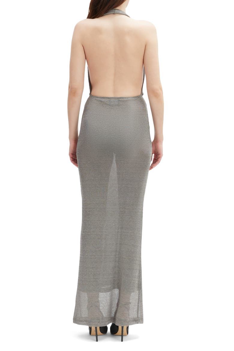 Nola Metallic Knit Halter Maxi Dress, Alternate, color, SILVER