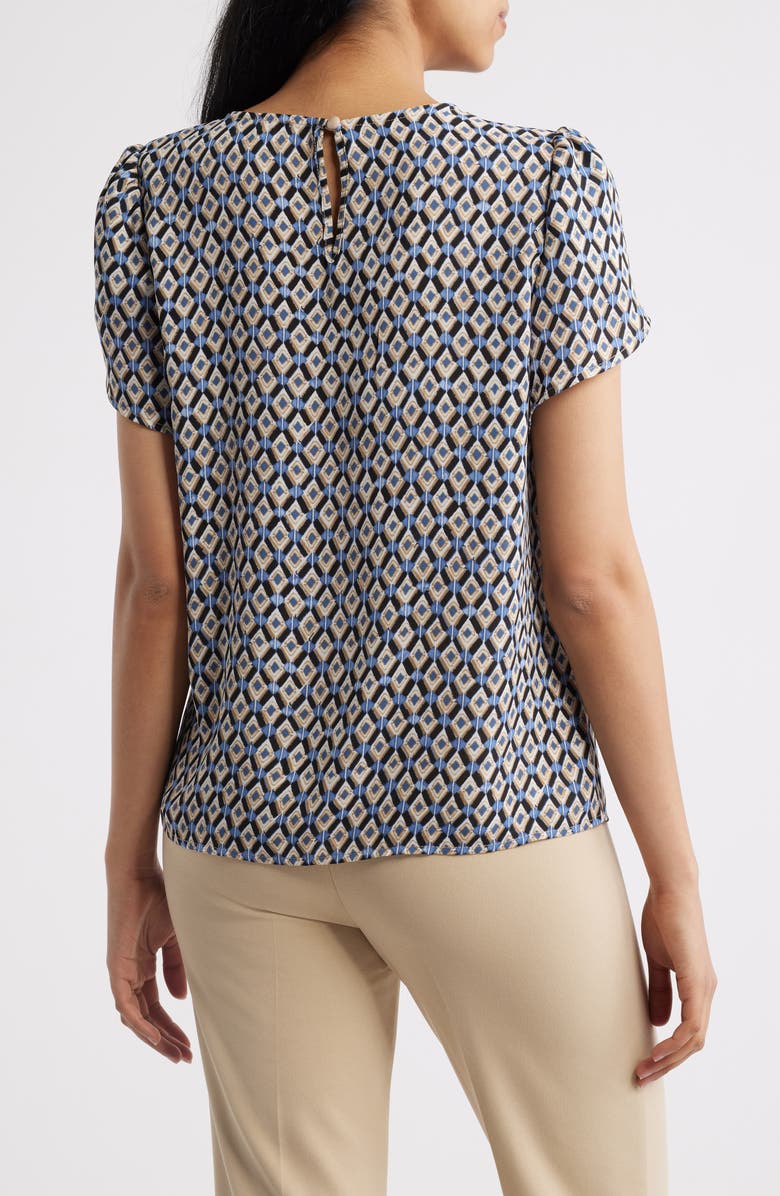 AK ANNE KLEIN Print Tulip Sleeve Top, Alternate, color, Blue Jay Multi