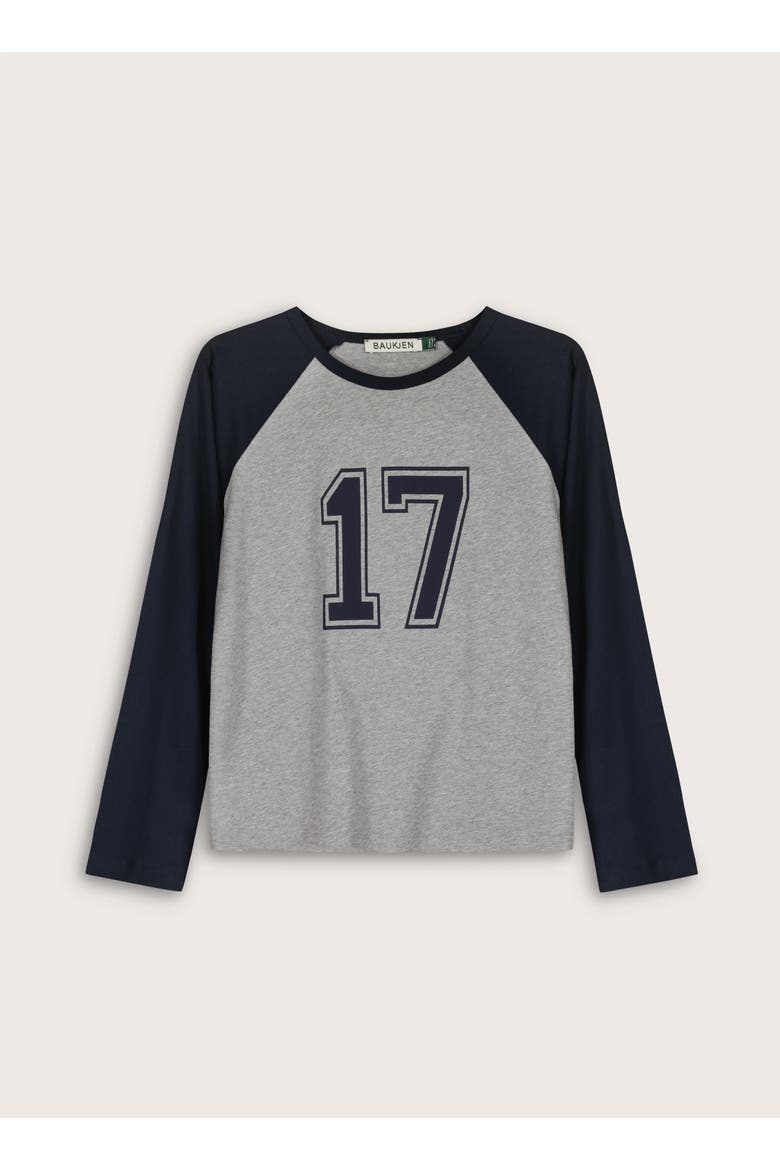 Aaron Organic cotton Contrast Sleeve Top, Alternate, color, Grey Marl & Navy