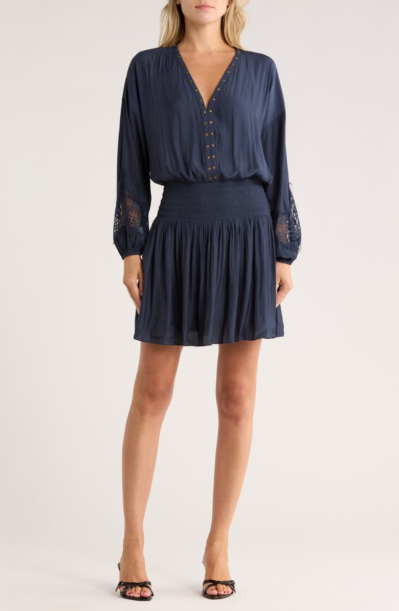 Ramy Brook Vaira Studded Long Sleeve Minidress, Main, color, Navy
