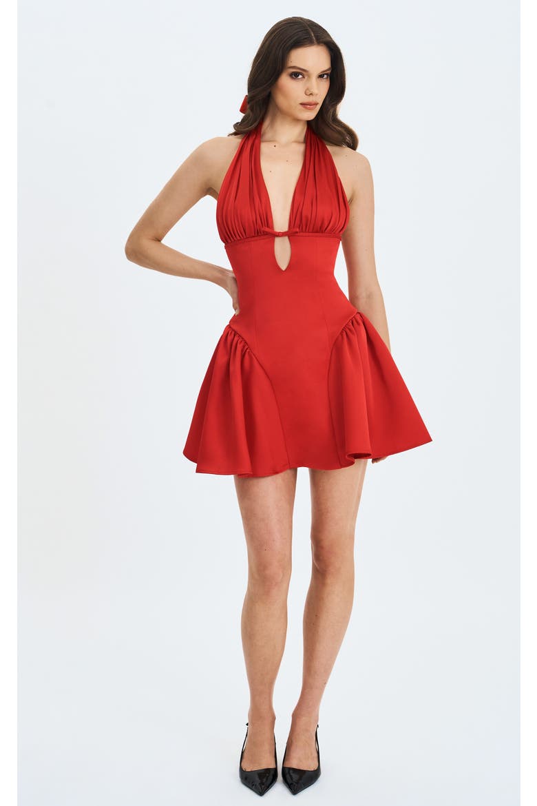 Peyton Plunging Halter Keyhole Mini Dress, Alternate, color, Ruby