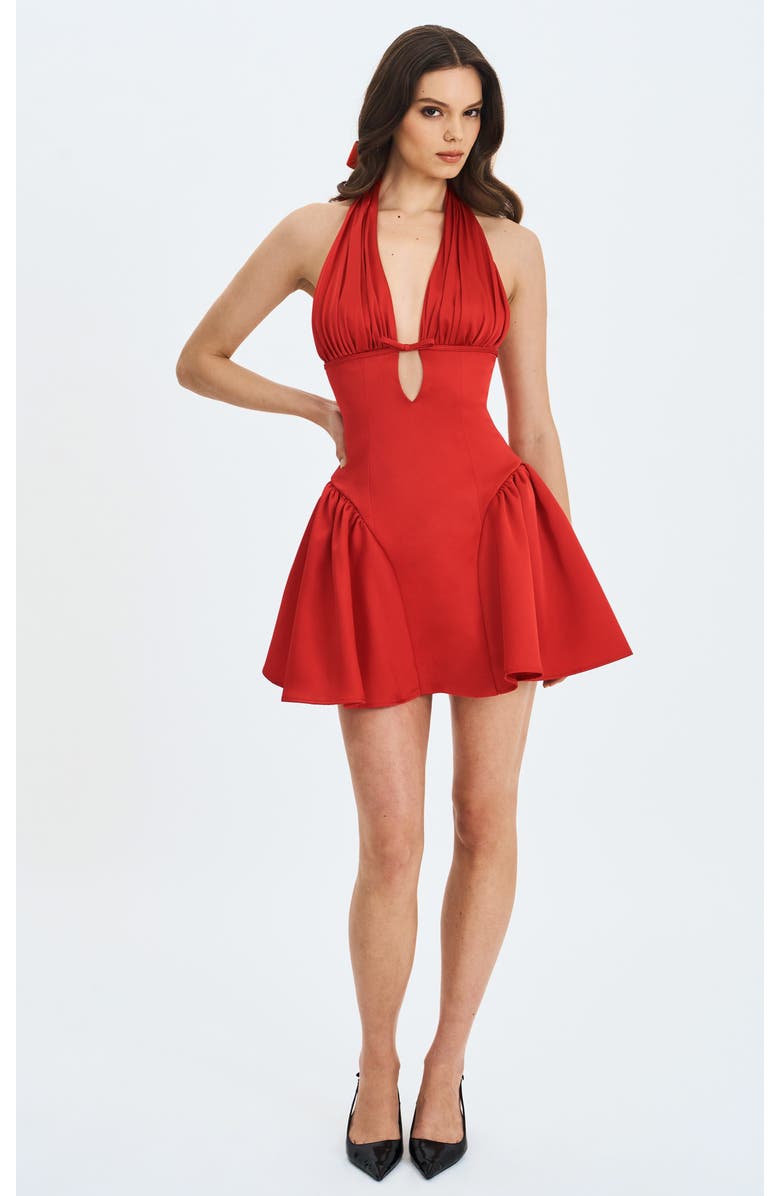 Miss Circle Peyton Plunging Halter Keyhole Mini Dress, Alternate, color, Ruby