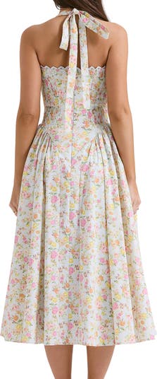 Adabella Floral Pleated Halter Sundress