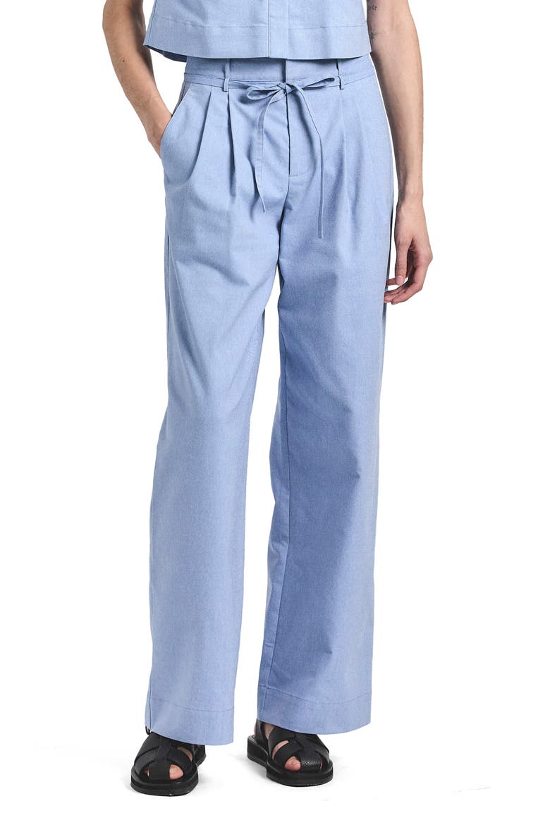 Felicity Pleated Tie Waist Wide Leg Pants, Main, color, CLOUD BLUE