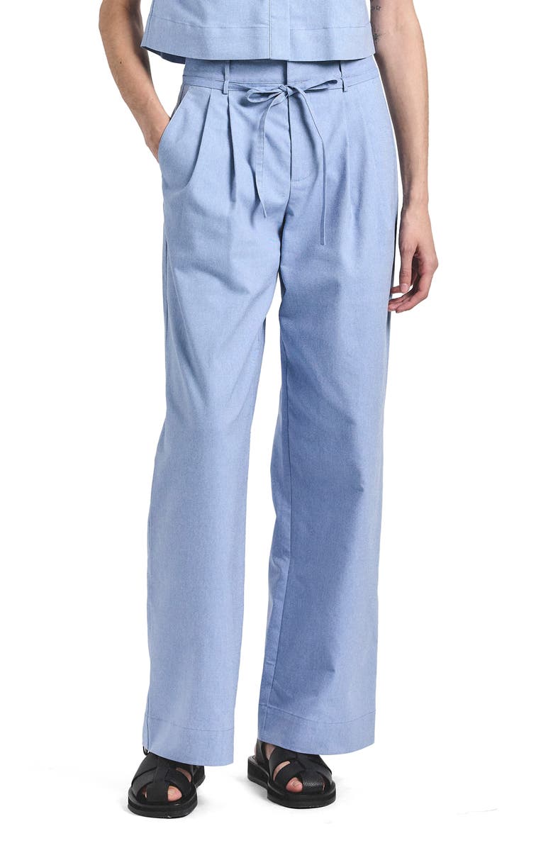Derek Lam Felicity Pleated Tie Waist Wide Leg Pants, Main, color, Cloud Blue