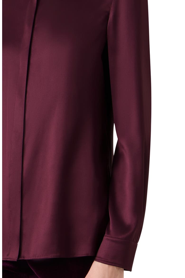 Stretch Silk Satin Button-Up Top, Alternate, color, MERLOT RED
