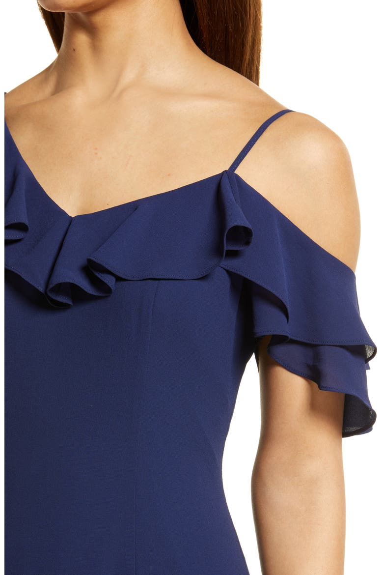 Chiffon One-Shouder Dress, Alternate, color, NAVY