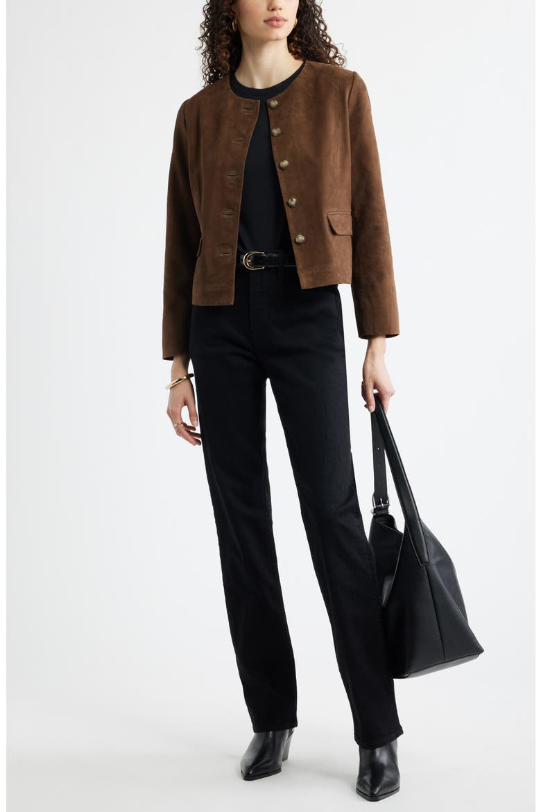 Crop Suede Jacket, Alternate, color, BROWN DRUM