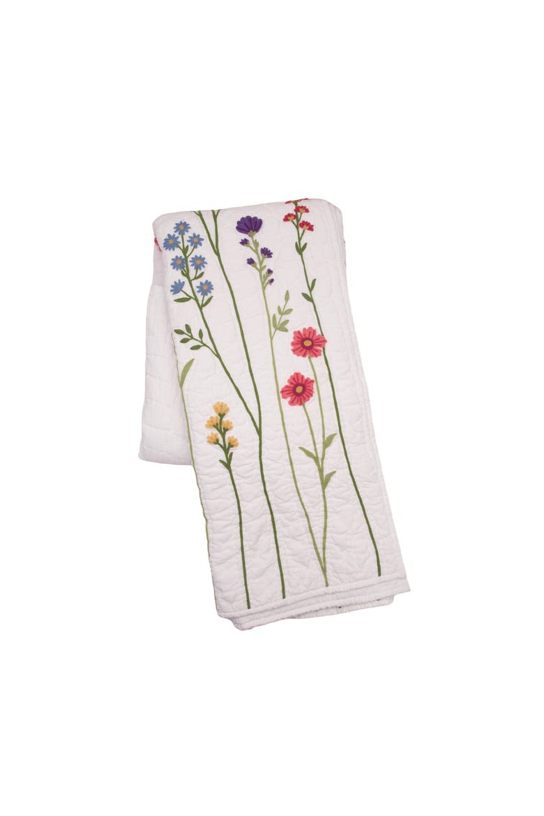 50" x 60" Botanical Field Floral Embroidered Quilted Throw Blanket, Main, color, Pink