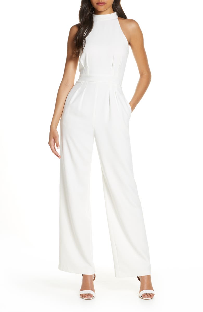 Vince Camuto Halter Neck Crepe Jumpsuit, Main, color, 
