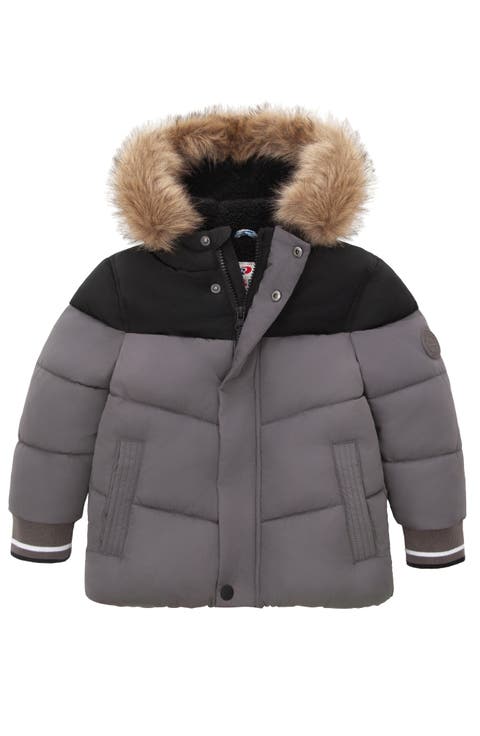 Fleece Lined  Puffer Coat with Removable Trim