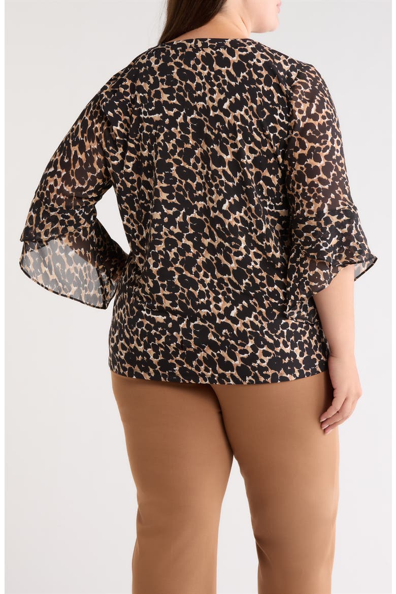 Mixed Media Split Neck Top, Alternate, color, VICUNA MULTI