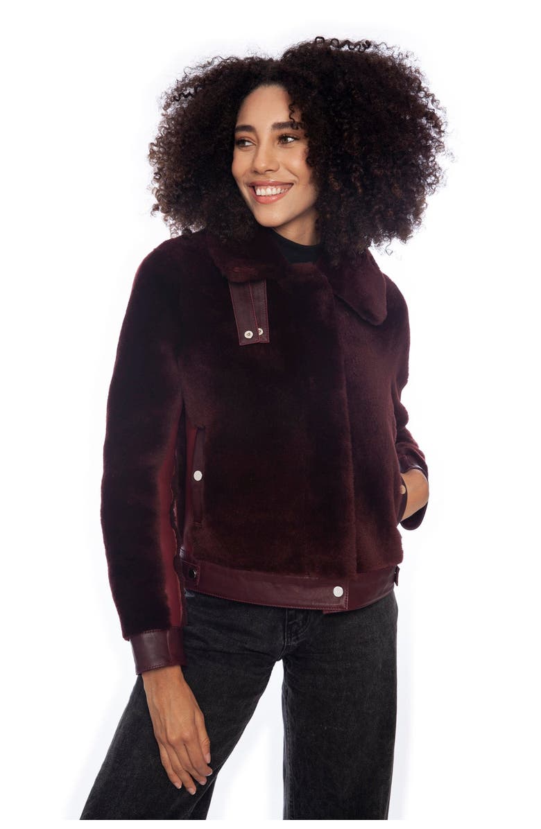 Furniq UK Freya Shearling Jacket, Alternate, color, Burgundy