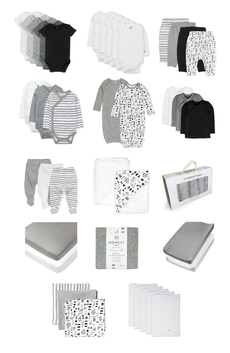 HONEST BABY 50-Piece Organic Cotton Baby Essentials Gift Box, Main, color, Pattern Play/ Heather Gray