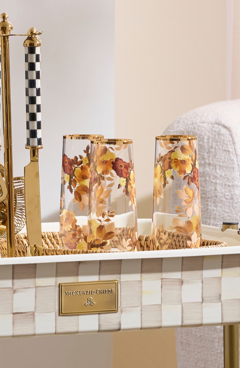 MACKENZIE CHILDS Set of 4 Wild Rose Stemless Flutes, Alternate, color, Pink