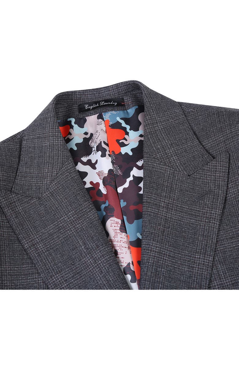 English Laundry Plaid Trim Fit Peak Lapel Wool Blend Two-Piece Suit, Alternate, color, Brown