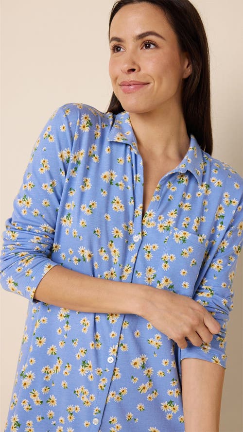The Cat's Pajamas Pima Knit Night Shirt Floral In Blue