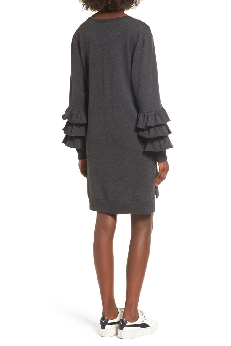 Tier Sleeve Sweatshirt Dress, Alternate, color, GREY DARK CHARCOAL HEATHER
