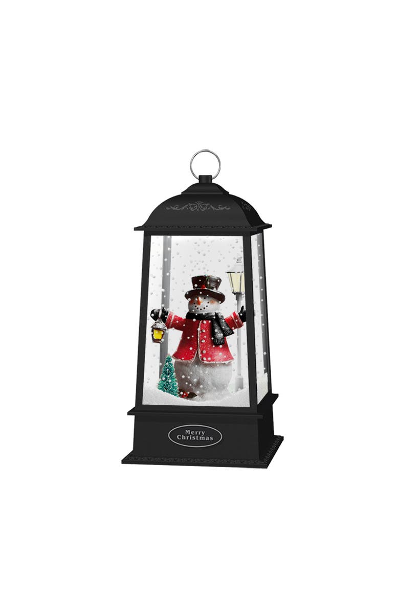 Northlight Lighted Snowman Christmas Lantern with Falling Snow - 13" - Black, Alternate, color, Black