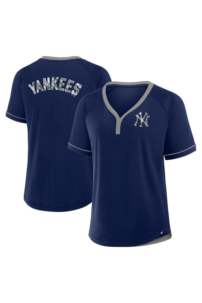 Women's Fanatics Navy New York Yankees League Diva Star Raglan V-Neck T-Shirt, Main, color, Navy