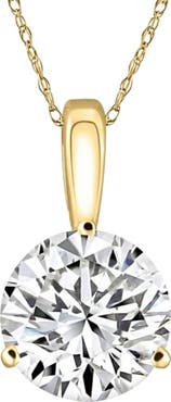 Bliss Diamond Certified 3Ct Round 3-Prong Diamond Pendant 14k Gold Lab Grown Necklace