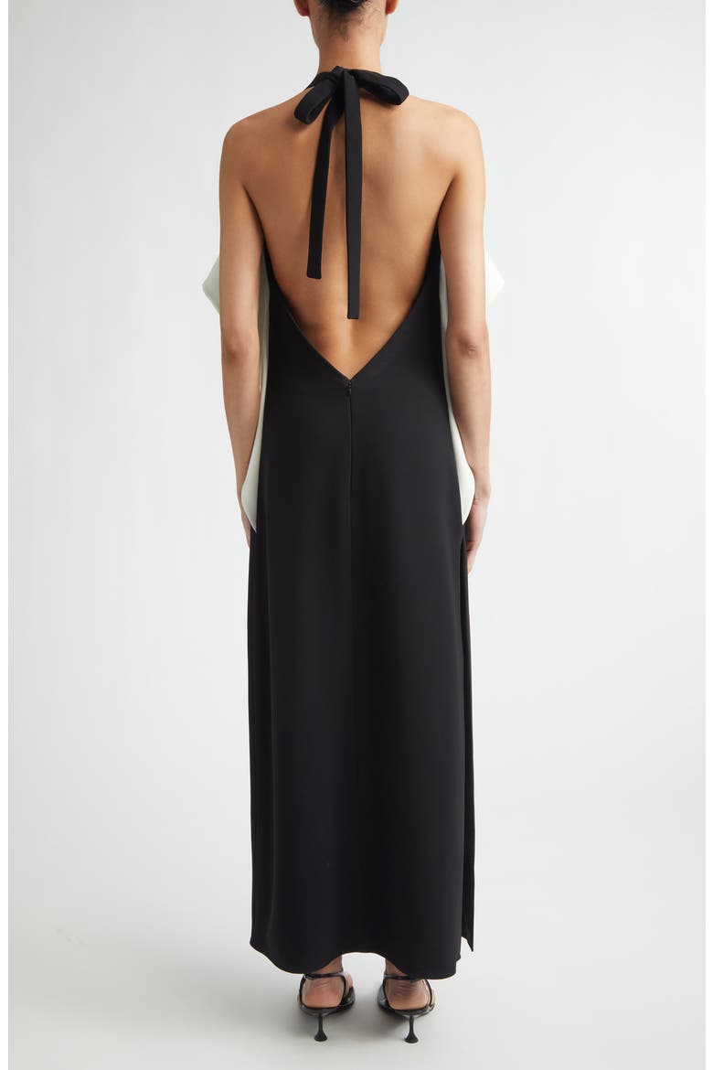 Sanna Ruffle Matte Double Crepe Gown, Alternate, color, BLACK/ IVORY