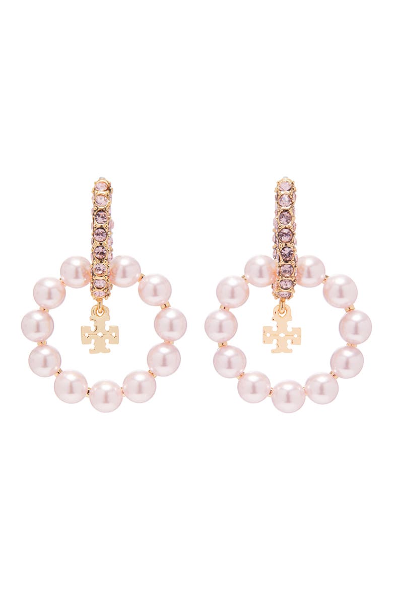 Moondance Faux Pearl Hoop Earrings, Alternate, color, PINK