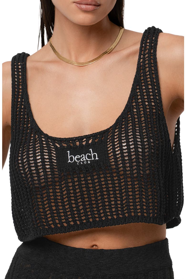 Island Nights Open Knit Crop Top, Alternate, color, BLACK