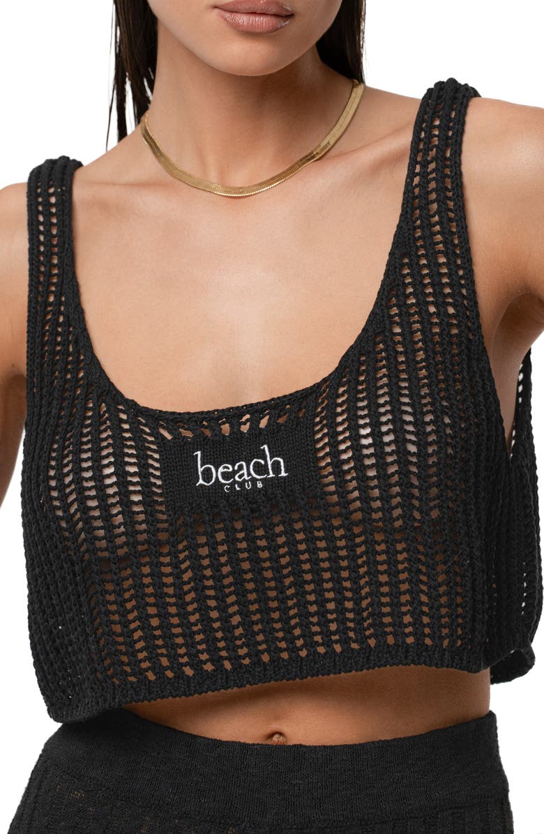 JLUXLABEL Island Nights Open Knit Crop Top, Alternate, color, Black