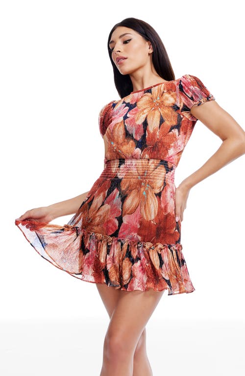 DRESS THE POPULATION DRESS THE POPULATION KENLEY METALLIC FLORAL SMOCKED COCKTAIL MINIDRESS