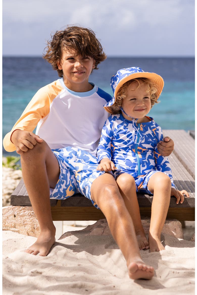 Kids' Blue Papaya Colorblock Long Sleeve UPF 50+ Rashguard, Alternate, color, WHITE