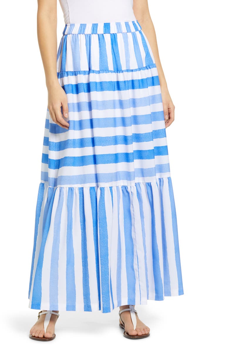 vineyard vines Mix Stripe Tiered Maxi Skirt, Main, color,