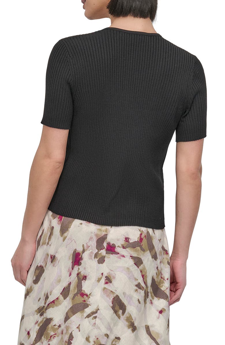 DKNY Hook 
Eye Short Sleeve Rib Cardigan, Alternate, color, 