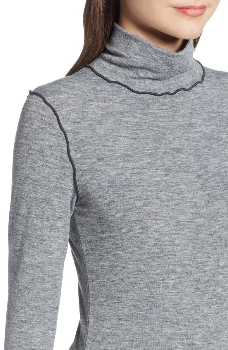 Something Navy Contrast Stitch Mock Neck Top, Alternate, color,