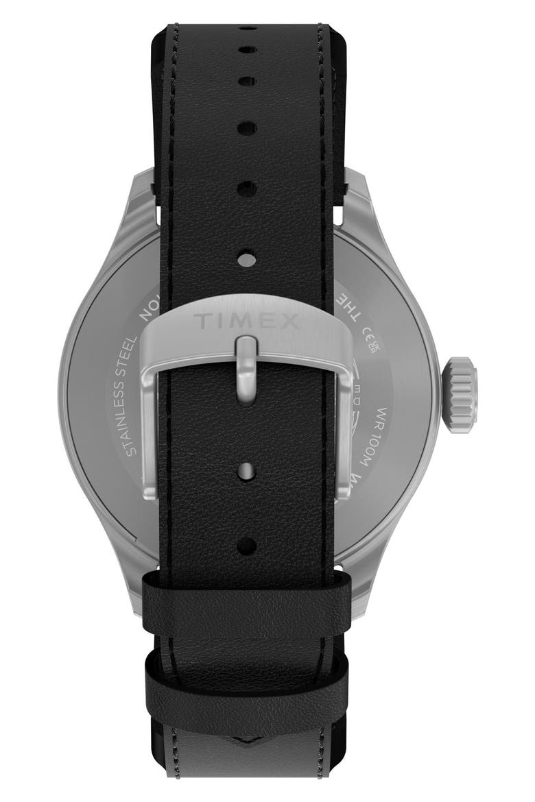 Waterbury Ace41mm Leather Strap Watch, Alternate, color, BLACK/ SILVER-TONE