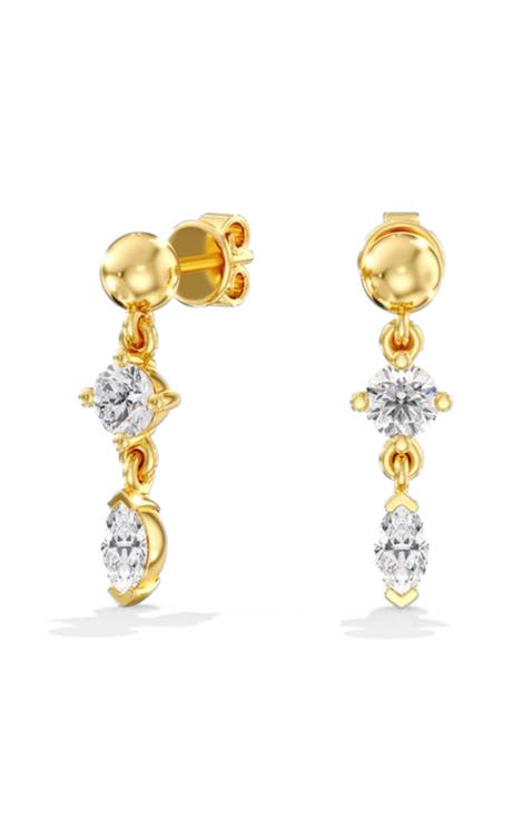 Petite Round and Marquise Dangle Lab Diamond Studs in 14K Gold