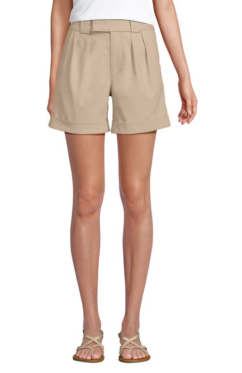 Lands' End Chino High Rise Pleated 7" Shorts In Champagne