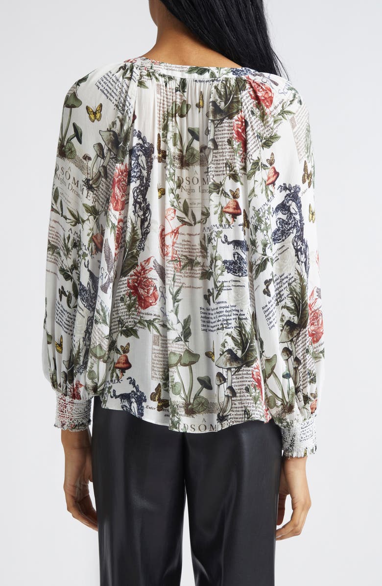 Alice + Olivia Thalia Mixed Print Button-Up Shirt, Alternate, color, Dreamscape Moon Vanilla