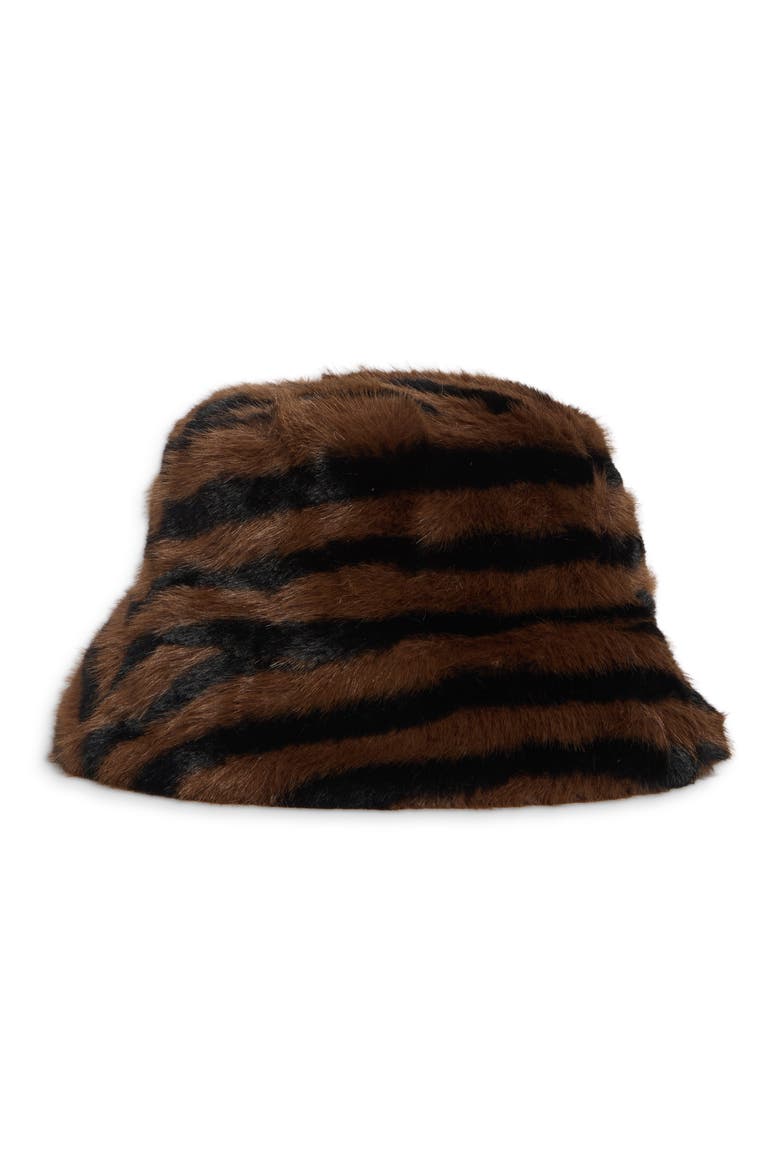 Zebra Faux Fur Bucket Hat, Main, color, BLACK/ BROWN
