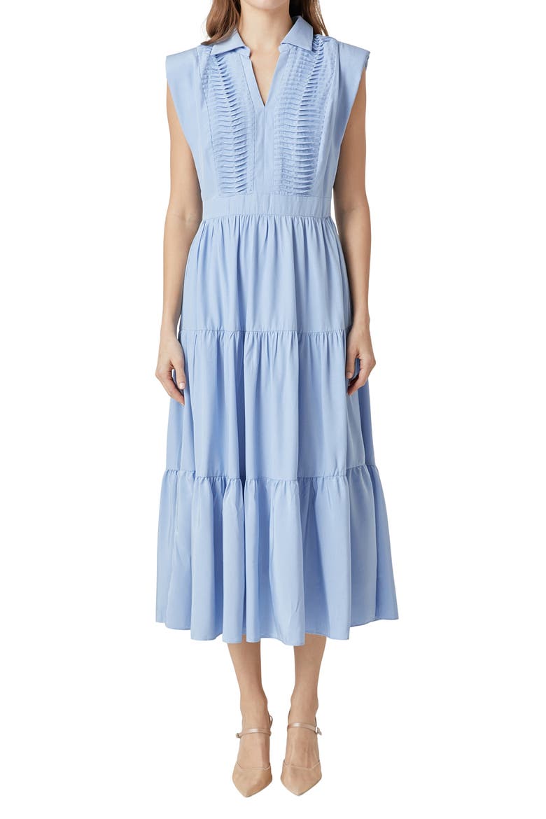 Pintuck Detail Tiered Midi Dress, Alternate, color, POWDER BLUE