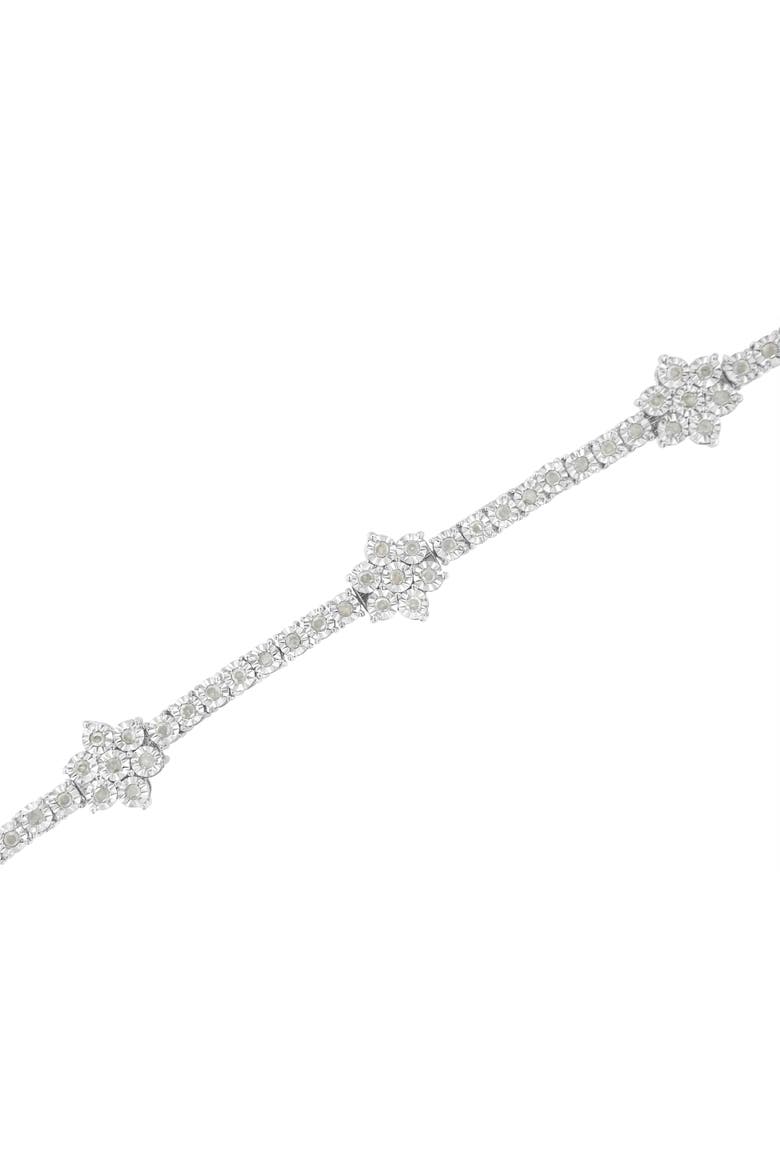 Silver 1.0 cttw Miracle-Set Diamond Floral Station Tennis Bracelet, Alternate, color, White
